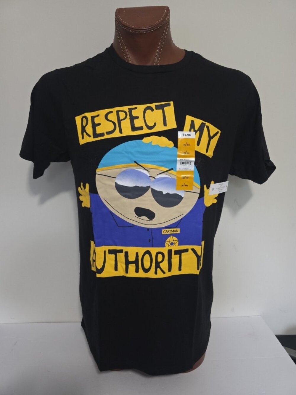 South Park Mens Black Cartman Respect My Authority Graphic Tee Shirt L 42-44 NWT